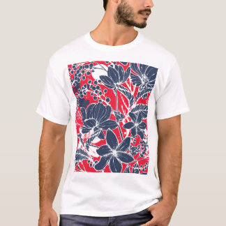 Camiseta Flores Vintage dibujadas a mano, patrón elegante.