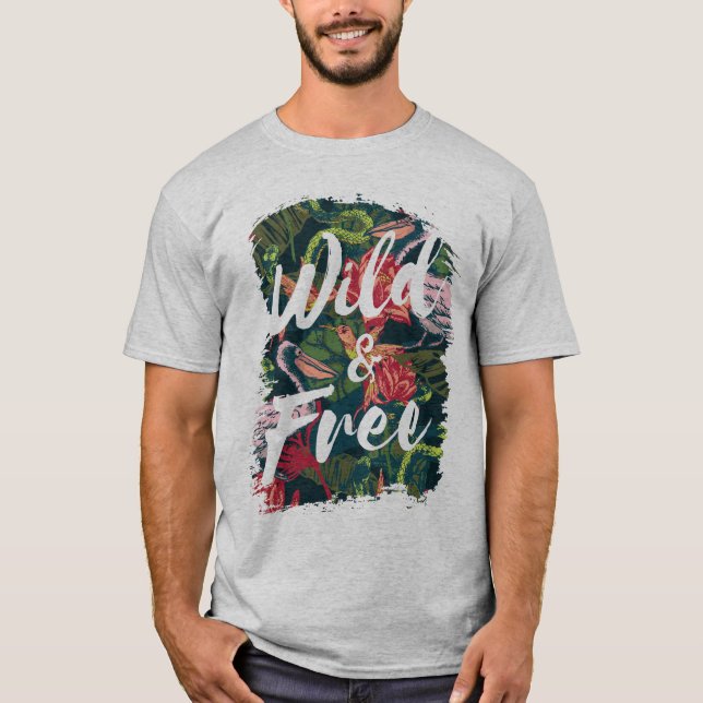 Camiseta Flores y aves de tópica silvestres y libres (Anverso)
