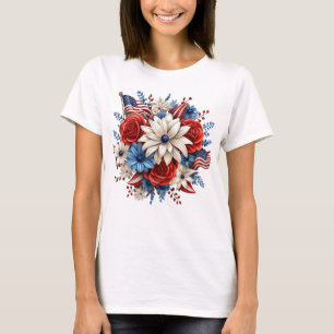 CAMISETA FLORES Y BANDERA AZULES BLANCOS PATRIOTAS