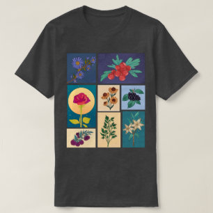 Camiseta Flores y Frutas Sellos Postales Vintage