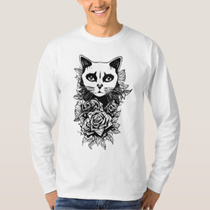 Camiseta Flores Y Gato Gótico