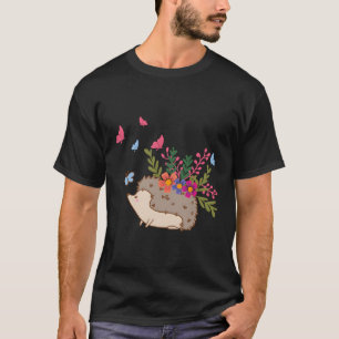 Camiseta Flores Y Hedgehog Regalos De Cobertura Para Navida