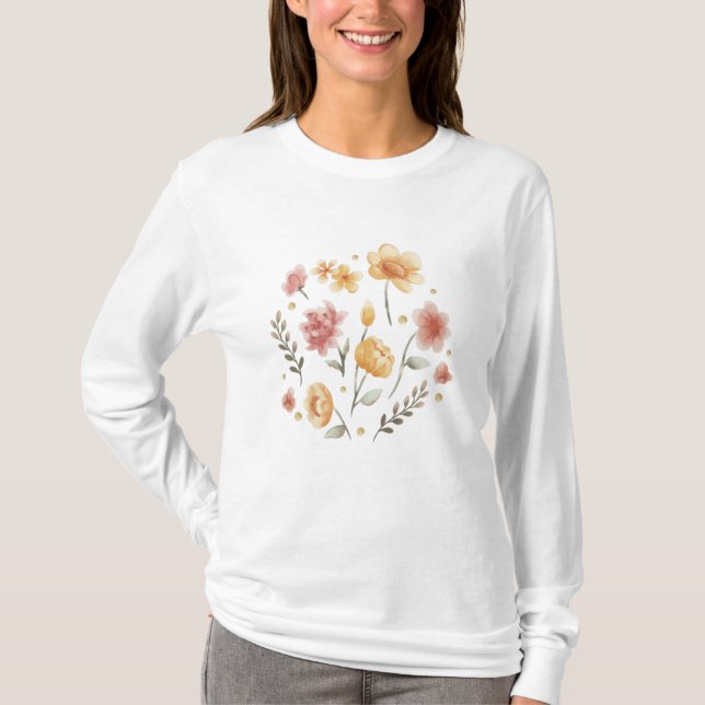 Camiseta Flores y hojas en flor (Anverso)