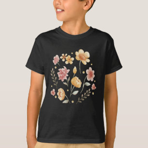 Camiseta Flores y hojas en flor y acuarela