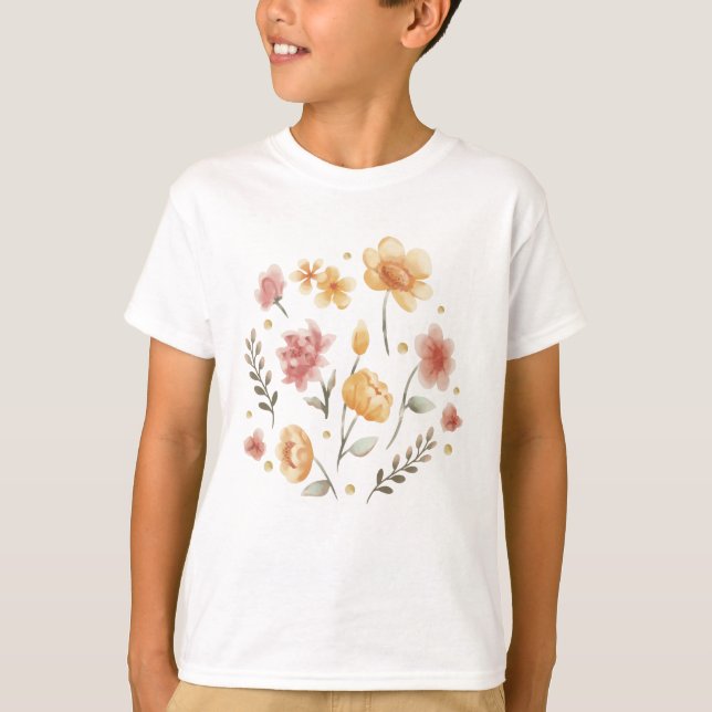 Camiseta Flores y hojas en flor y acuarela (Anverso)