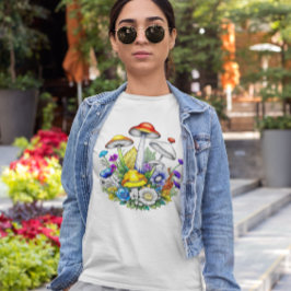Camiseta Flores y hongos mágicos y caprichosos