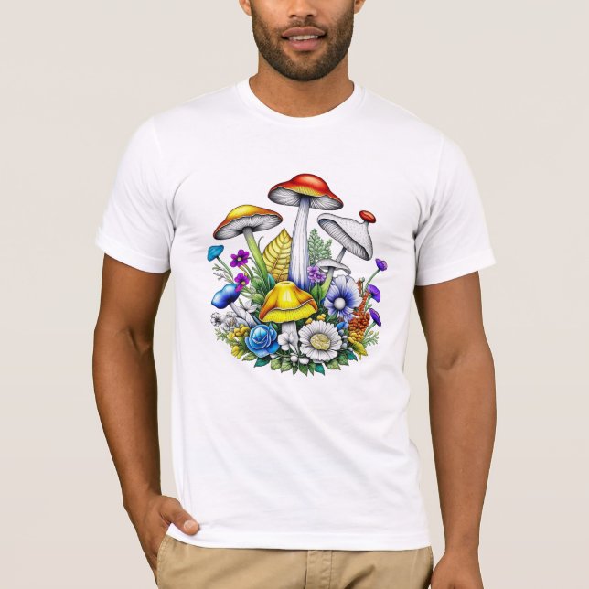 Camiseta Flores y hongos mágicos y caprichosos (Anverso)