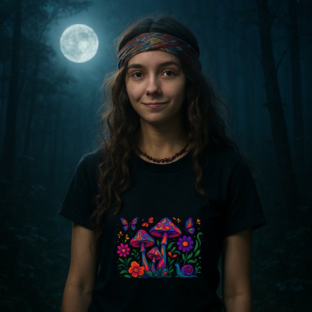 Camiseta Flores y hongos psicodélicos retro (Subido por el creador)
