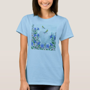 Camiseta Flores y libélulas azules