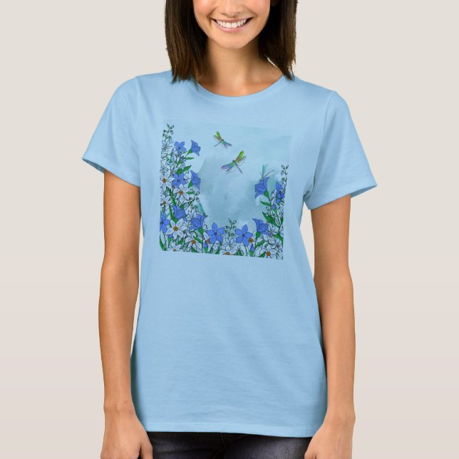 Camiseta Flores y libélulas azules (Anverso)