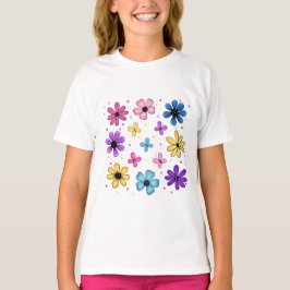 Camiseta Flores y mariposas claras y coloridas