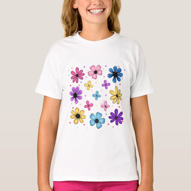 Camiseta Flores y mariposas claras y coloridas (Anverso)