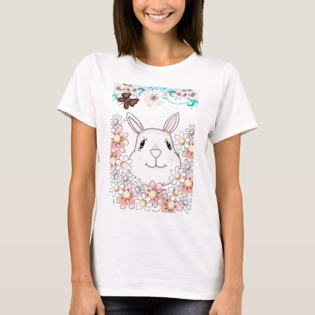 Camiseta Flores y mariposas de conejo conejo (Anverso)