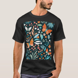Camiseta Flores y mariposas, patatas sin costura decorativa