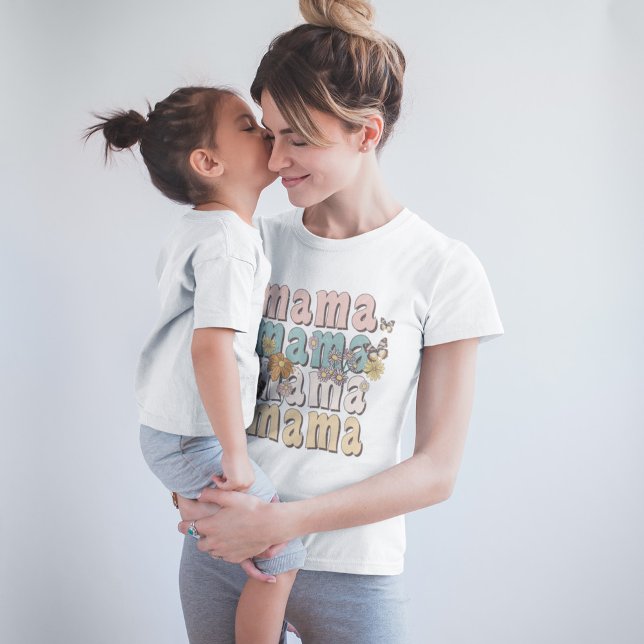 Camiseta Flores y mariposas retro Mama (Subido por el creador)