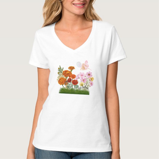 Camiseta Flores y piedra de nacimiento de octubre (Anverso)
