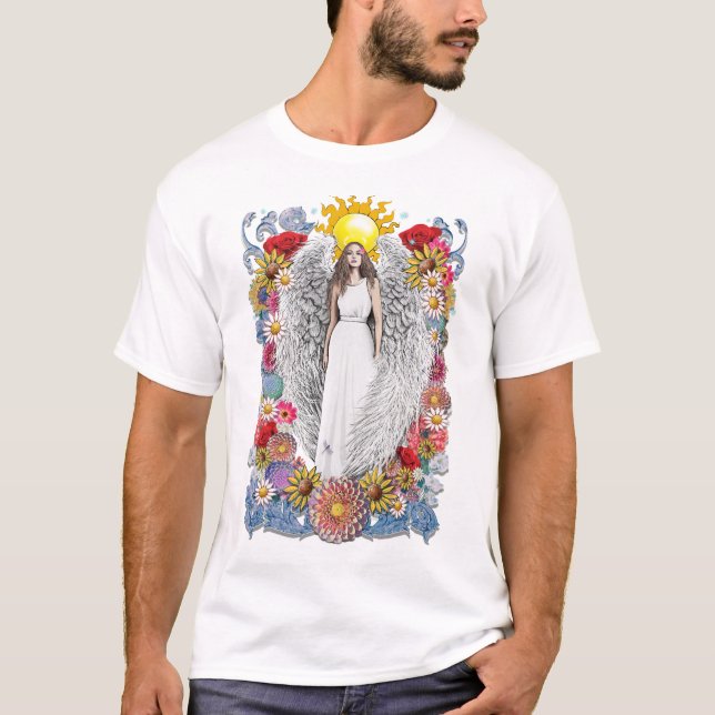 Camiseta Flores y plumas de Angel Wings (Anverso)
