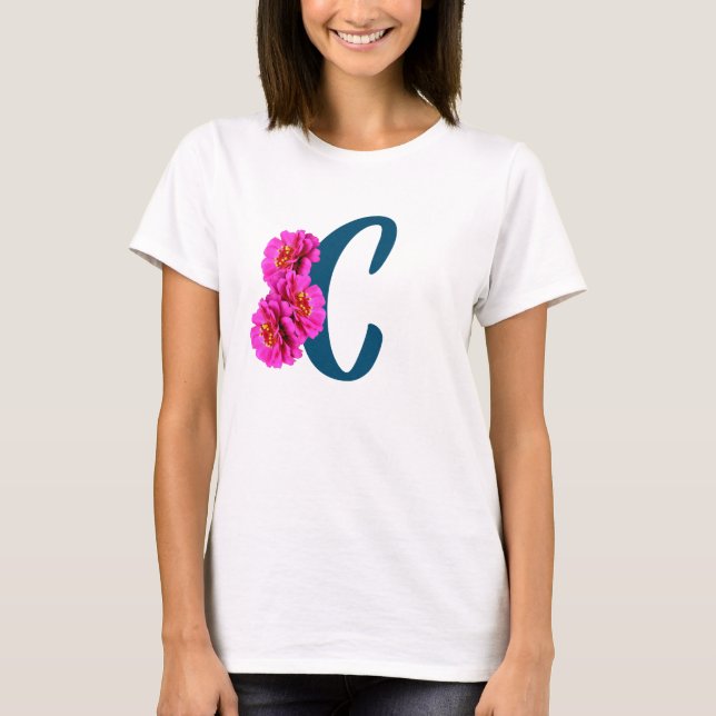 Camiseta Flores Zinnia Monograma Inicial C  (Anverso)