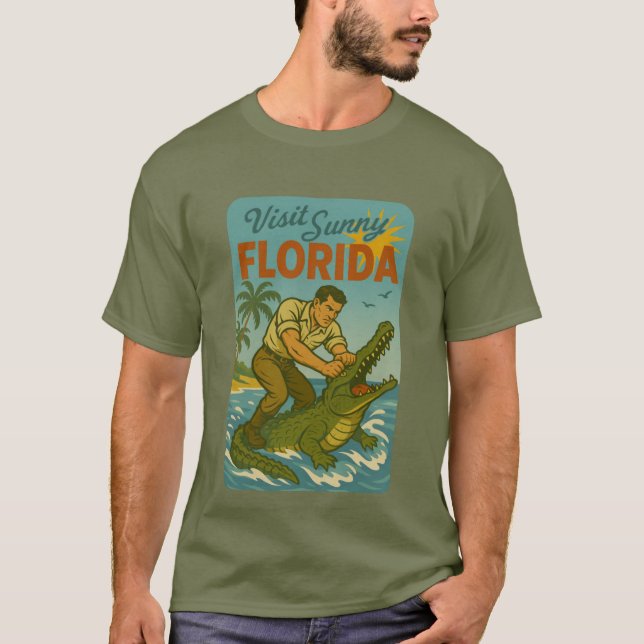 Camiseta Florida Alligator Wrestling | Funny Retro Coastal (Anverso)