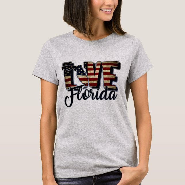 Camiseta Florida Ama Estrella Y Rayas De La Bandera Estadou (Anverso)