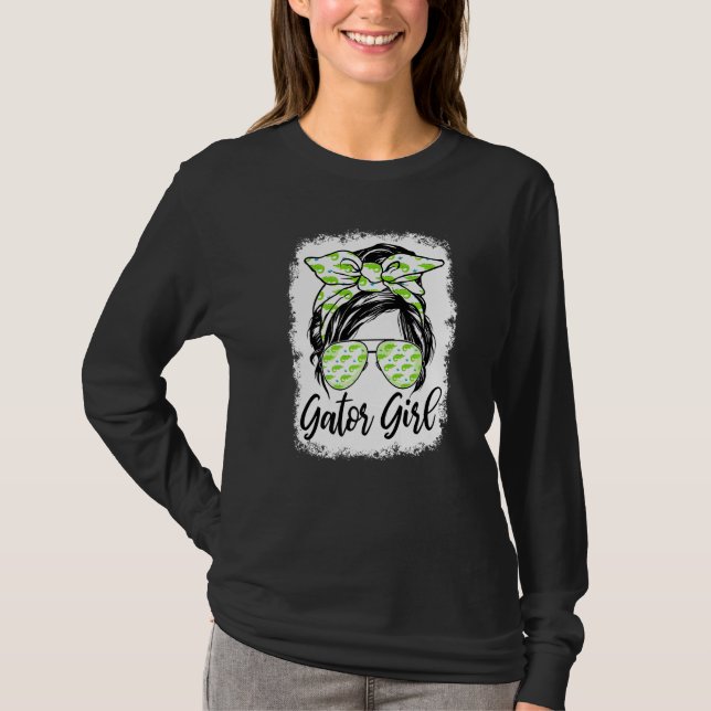 Camiseta Florida Gator Girl Alligator Messy Bun  Crocodile (Anverso)
