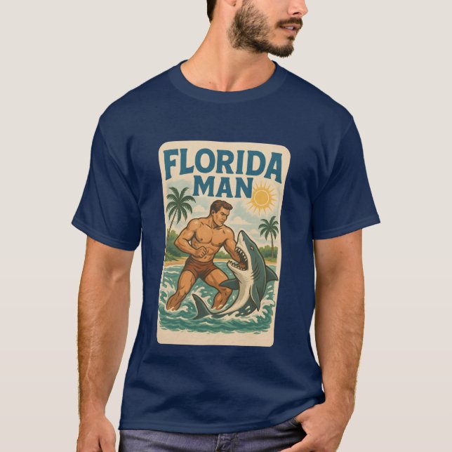 Camiseta Florida Man Shark Wrestling | Retro Graphic Beach (Anverso)