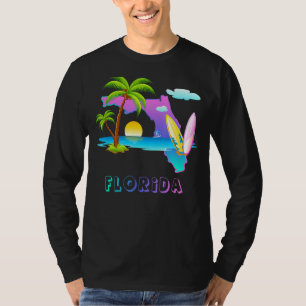 Camiseta Florida Map Sunset Landscape with Palm Trees