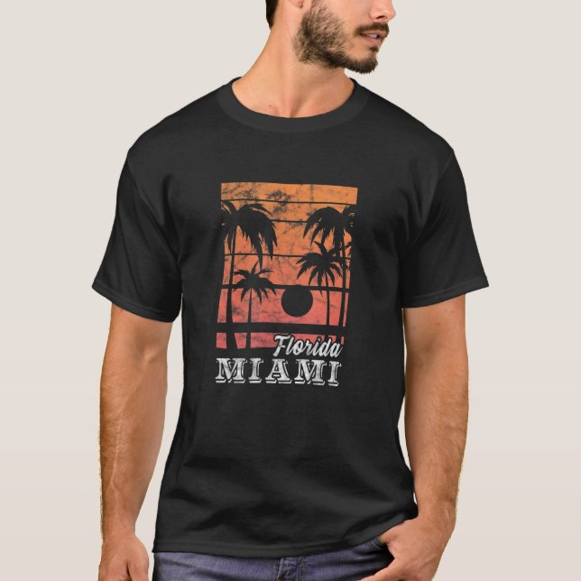 Camiseta Florida Miami Sunset Palm Tree Beach Summer Vacati (Anverso)
