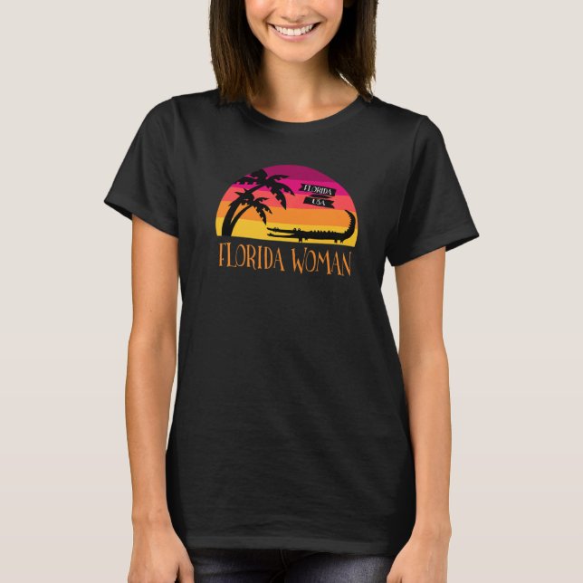 Camiseta Florida Mujer Retro Sunset Y Alligator (Anverso)