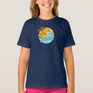 Camiseta Florida, ola oceánica, palmeras