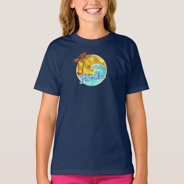 Camiseta Florida, ola oceánica, palmeras (Anverso)