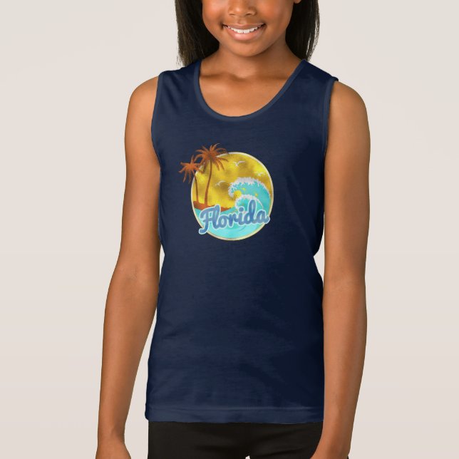 Camiseta Florida, ola oceánica, palmeras (Anverso)