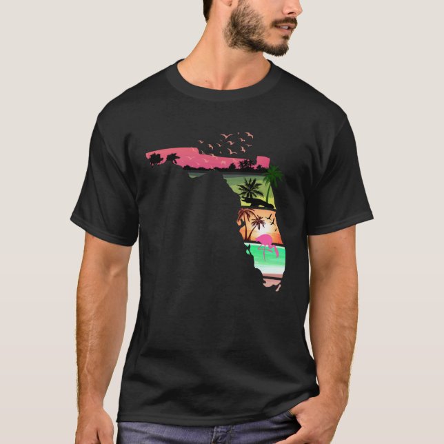 Camiseta Florida Summer Palm Trees 80s Beach Sunset (Anverso)