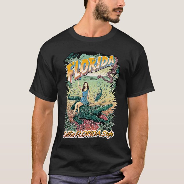 Camiseta Florida Vacation Selfie Travel Design! Alligator S (Anverso)