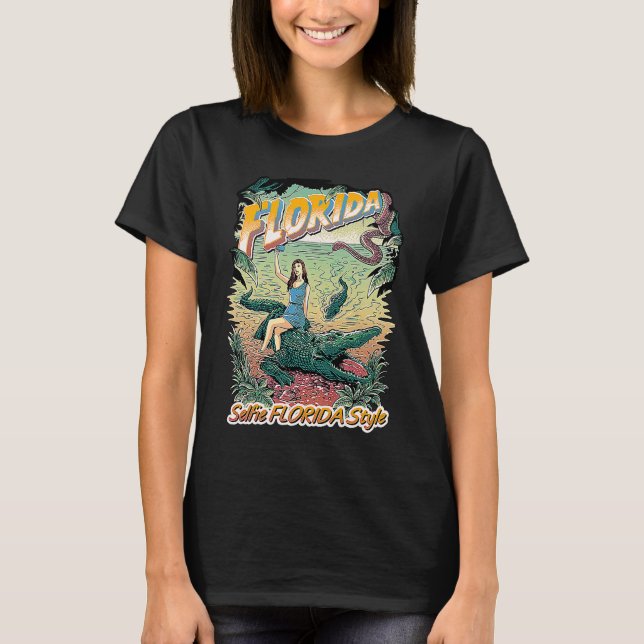 Camiseta Florida Vacation Selfie Travel Design! Alligator S (Anverso)