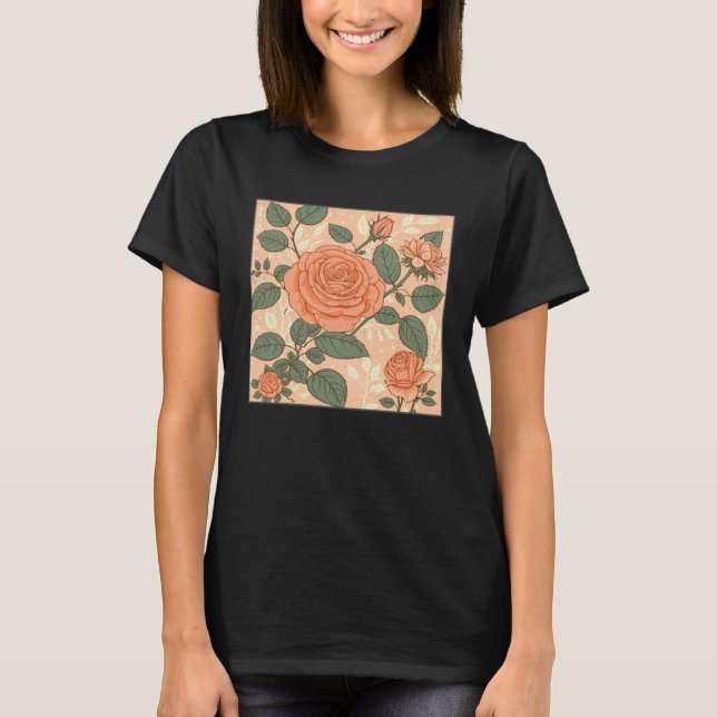 Camiseta Florist Roses Pattern Illustration Flowers Leaf Wo (Anverso)