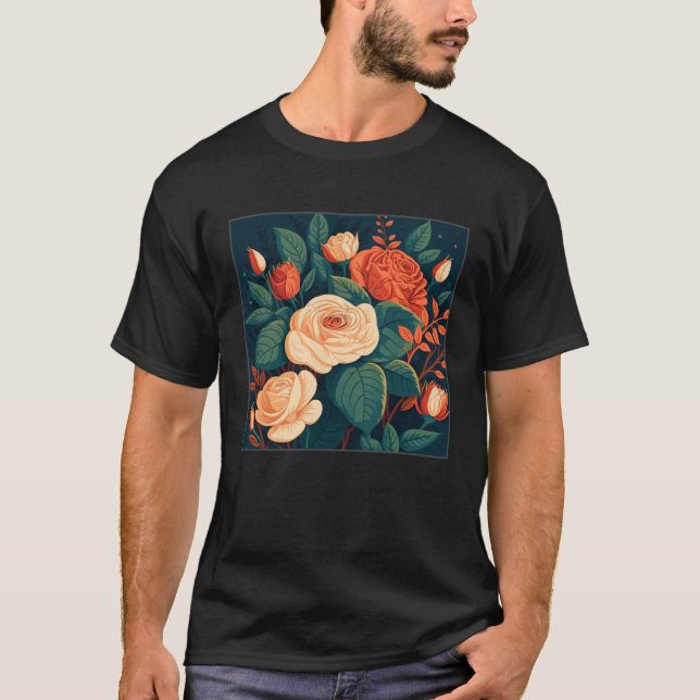 Camiseta Florist Roses Pattern Illustration Flowers Leaf Wo (Anverso)