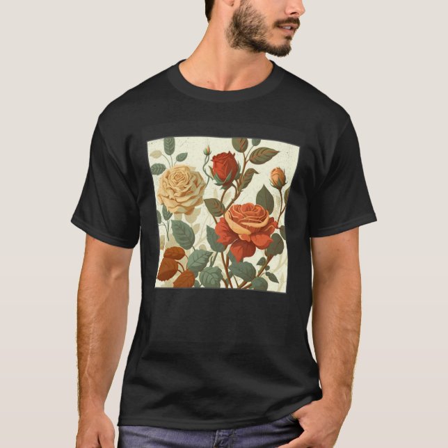 Camiseta Florist Roses Pattern Illustration Flowers Leaf Wo (Anverso)