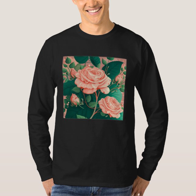 Camiseta Florist Roses Pattern Illustration Flowers Leaf Wo (Anverso)