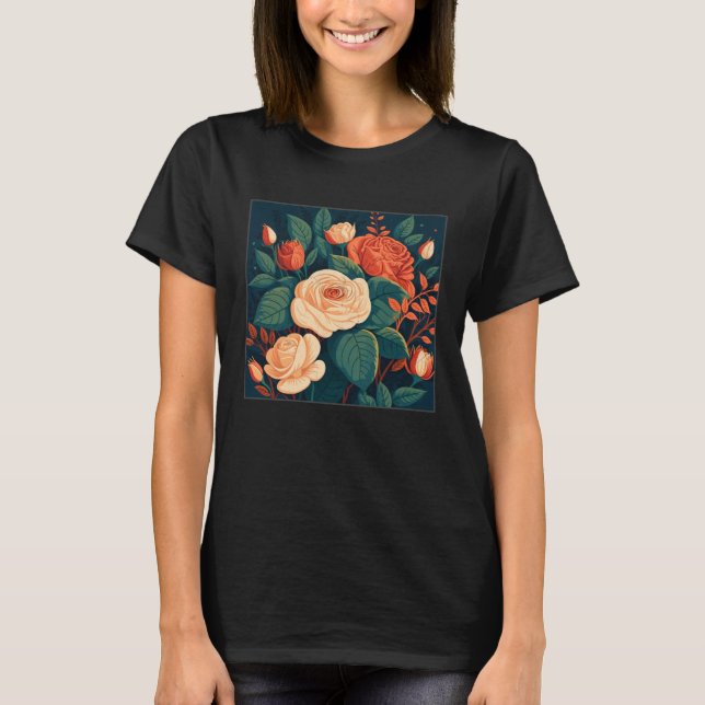 Camiseta Florist Roses Pattern Illustration Flowers Leaf Wo (Anverso)