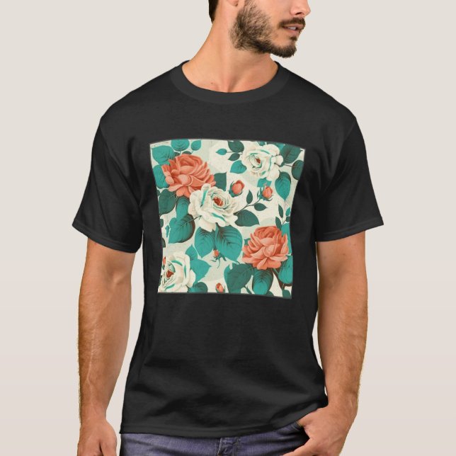 Camiseta Florist Roses Pattern Illustration Flowers Leaf Wo (Anverso)