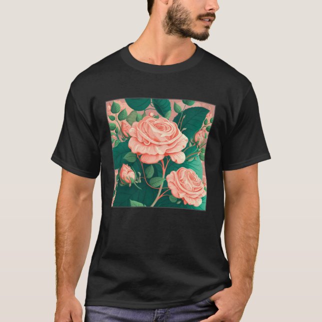 Camiseta Florist Roses Pattern Illustration Flowers Leaf Wo (Anverso)