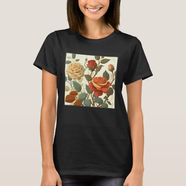 Camiseta Florist Roses Pattern Illustration Flowers Leaf Wo (Anverso)