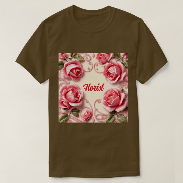 Camiseta florista rosa de estilo Art Nouveau (Diseño del anverso)