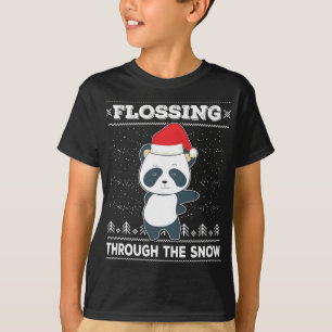 Camiseta Flosando por la nieve Panda Navidades feos