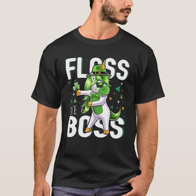 Camiseta Floss like a Boss Flossing Unicorn Patrick's Day (Anverso)