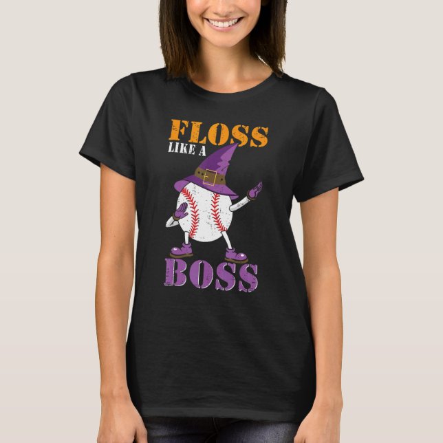 Camiseta Floss Like A Boss Halloween Dance Baseball Witch (Anverso)