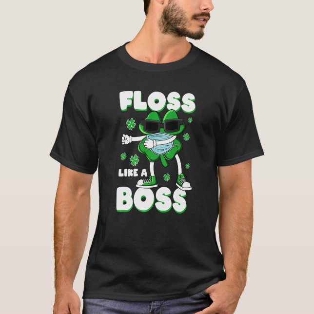 Camiseta Floss Like A Boss St Patrick S Day Shamrock Face M (Anverso)