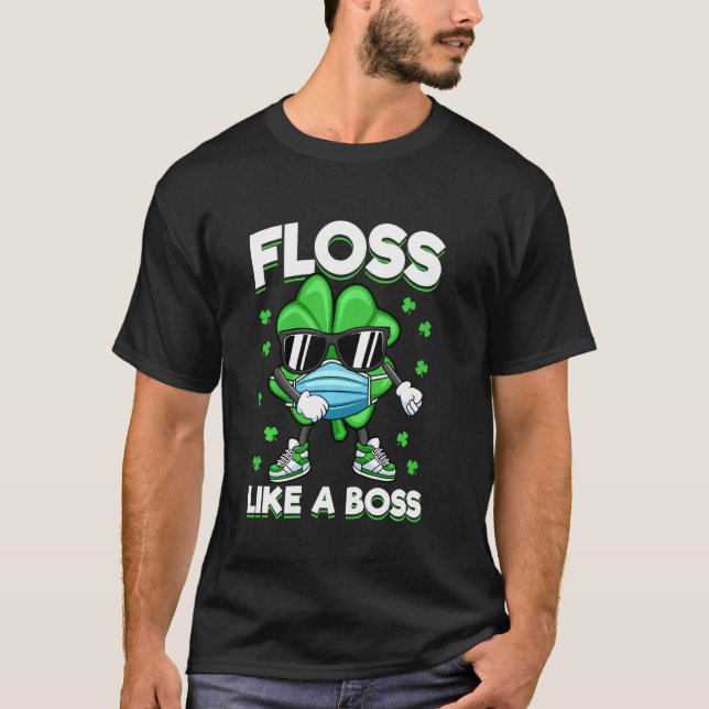 Camiseta Floss Like a Boss St Patrick's Day Shamrock Face M (Anverso)