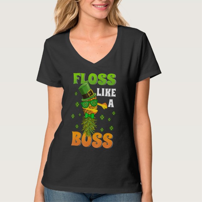 Camiseta Floss Like A Boss Swag Funny Pineapple Shamrock P (Anverso)